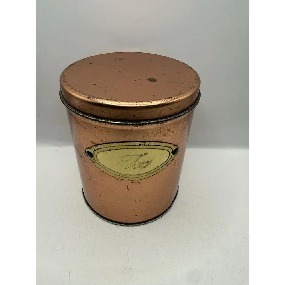 Copper Metal Cylinder Coffee Tea Sugar Flour Canister Set, With Lids, 4Piece MCM